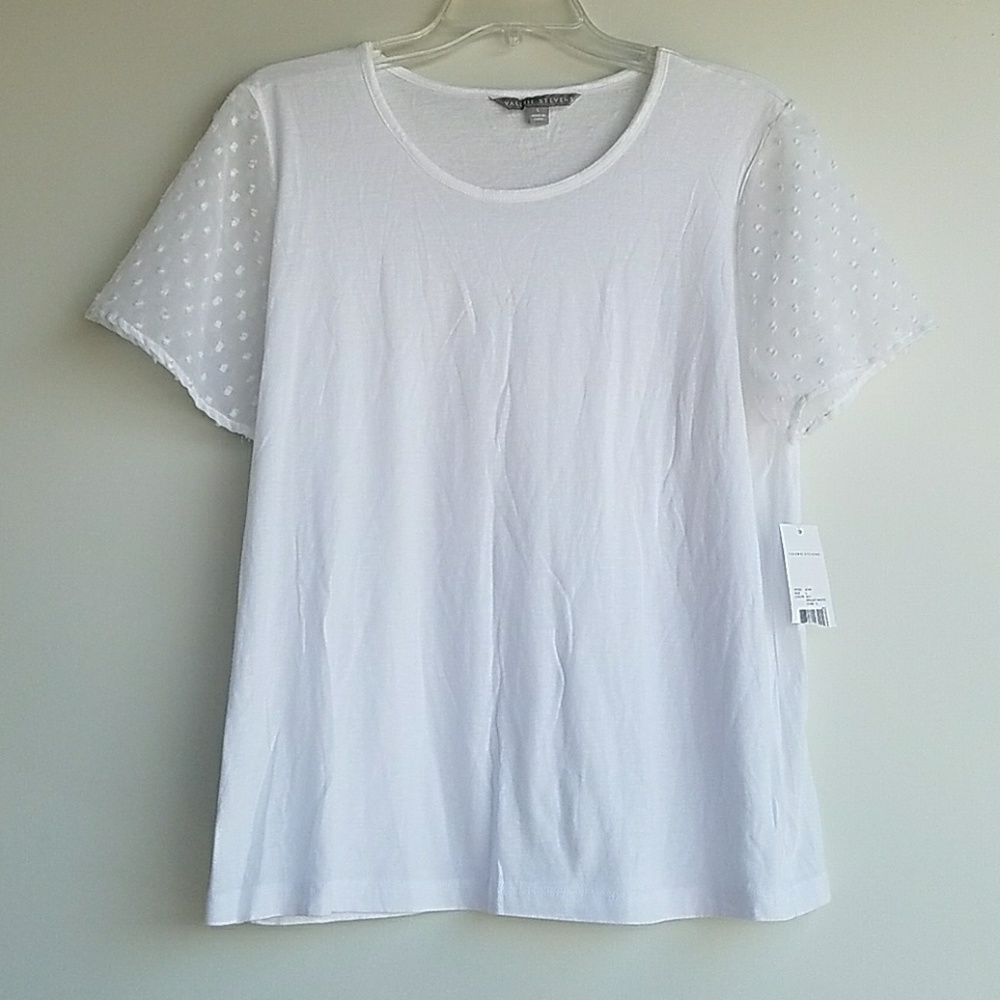 NWT Valerie Stevens | white top w/sheer sleeves